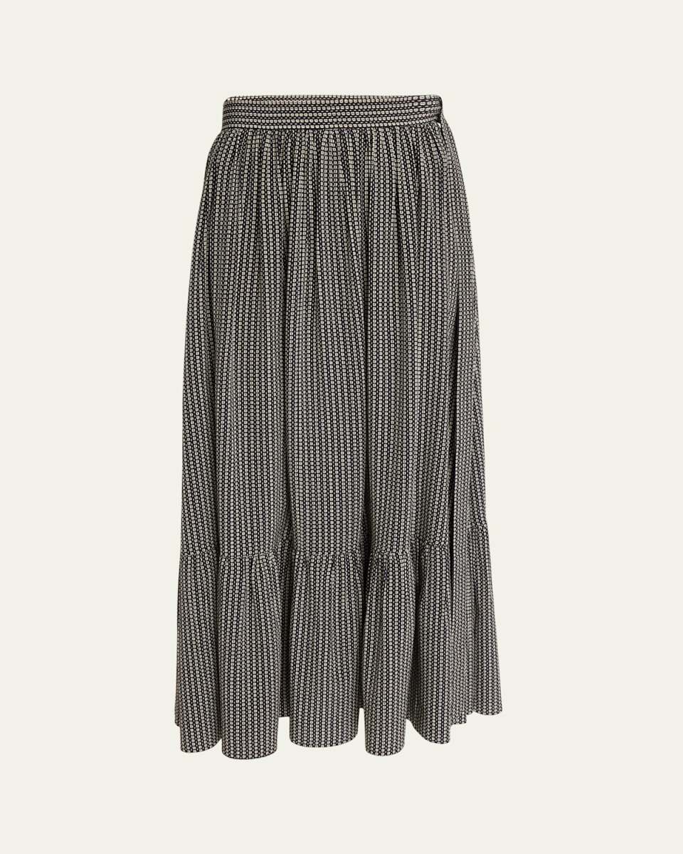 Micro Check Silk Maxi Skirt